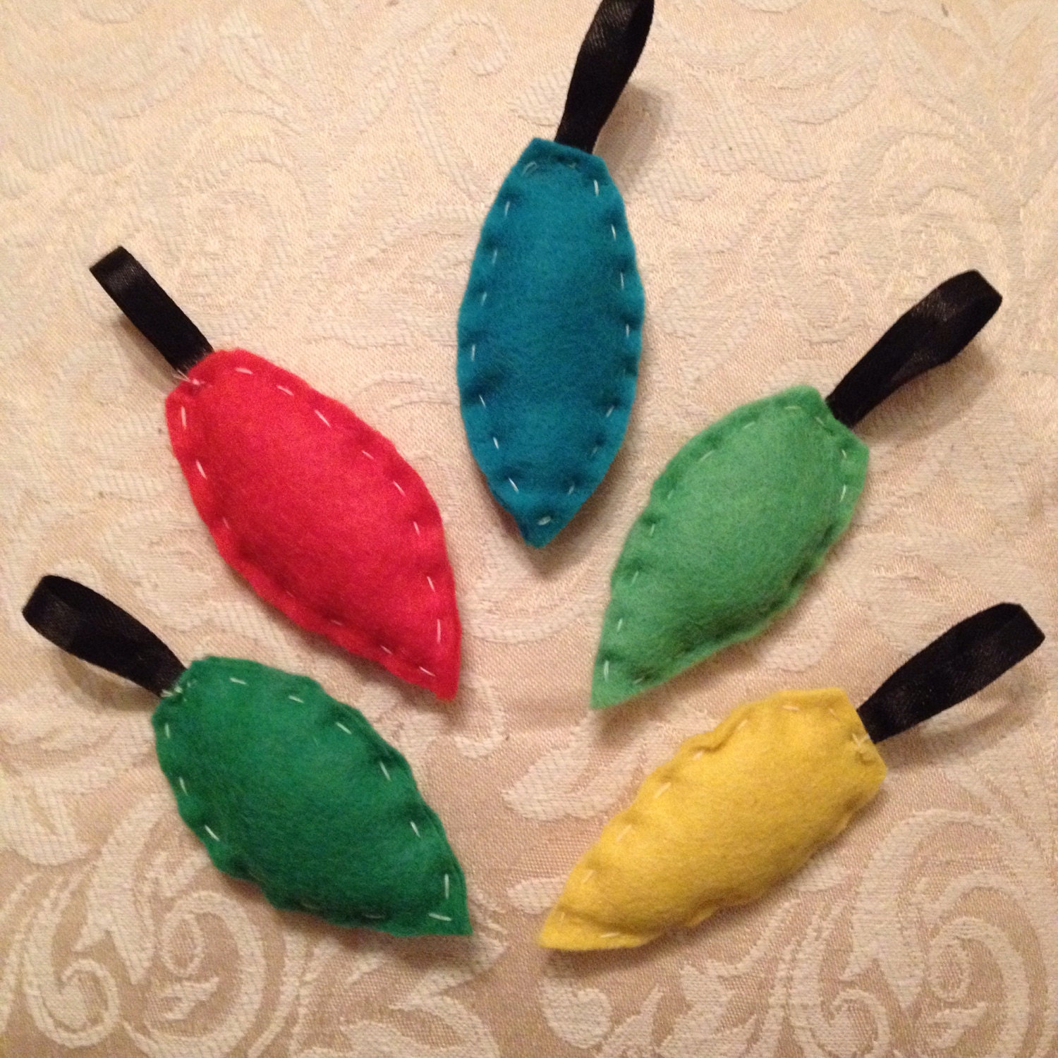 Set of 5 handmade felt baubles