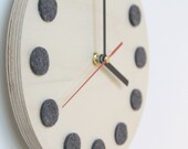 Modern felt and wood wall clock, simple decorative, handmade, pebble style, grey