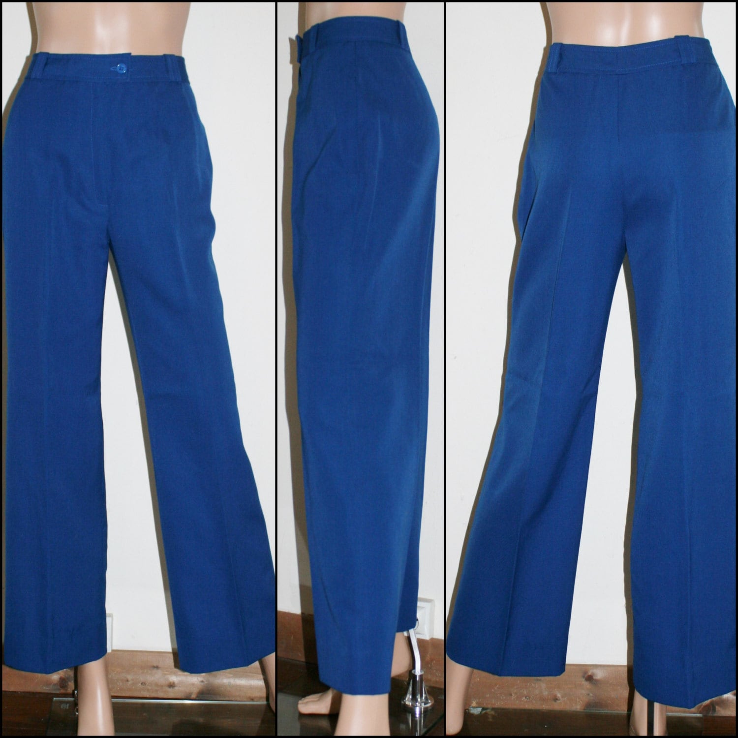 Vtg womens French royal blue trousers pants classic high waist