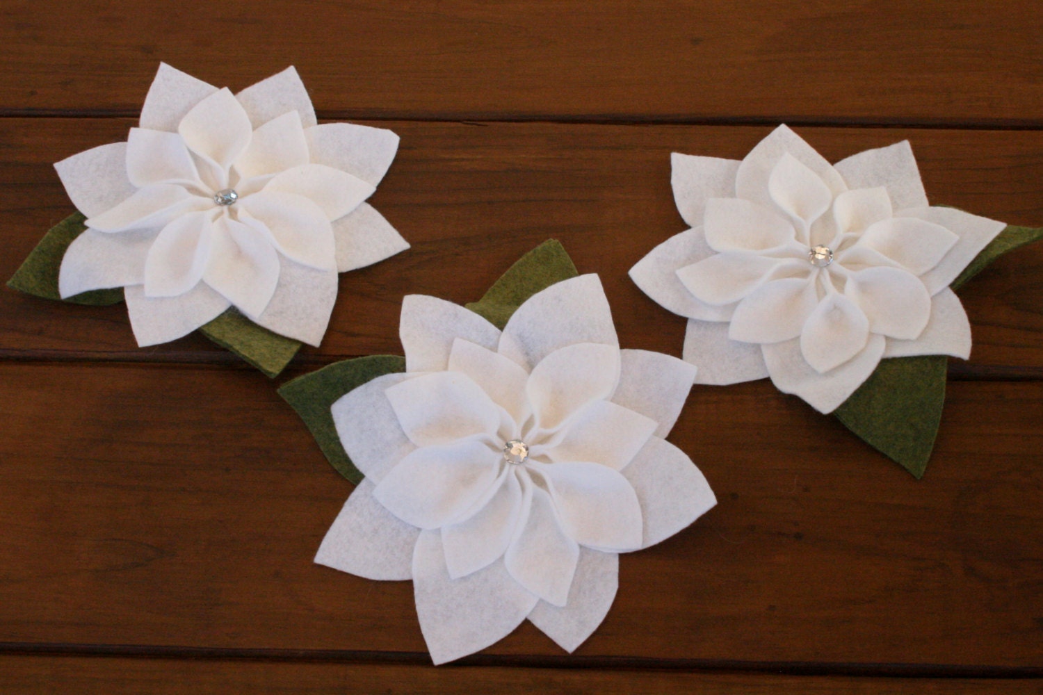 White Felt Poinsettia Table Decoration Handmade