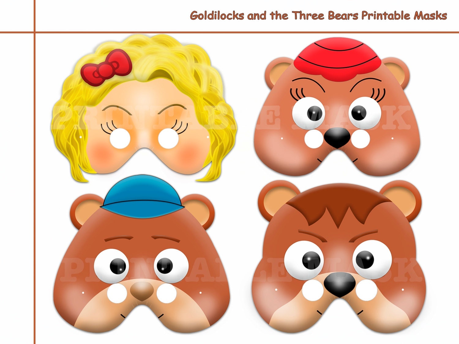 Unique Goldilocks and the Three Bears Printable Masks