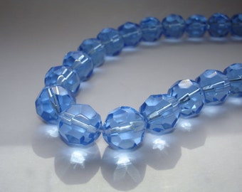 Blue beads, glass beads, round beads, faceted 12mm, large beads, faceted round beads, blue glass beads, light blue beads
