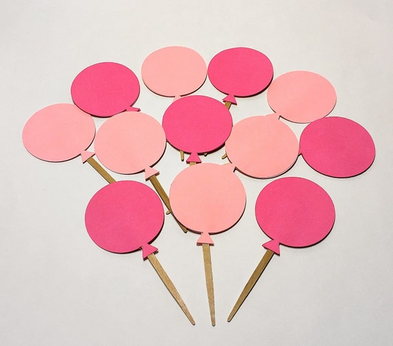 Balloon Cupcake Toppers 12 Pink Balloon Cupcake by