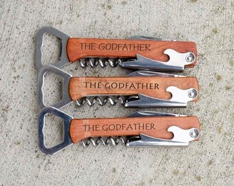 The Godfather, Godfather Gift, Personalized Godfather gift, Bottle Opener, Corkscrew, Engraved Bottle Opener, Stocking Stuffer, Fathers Day