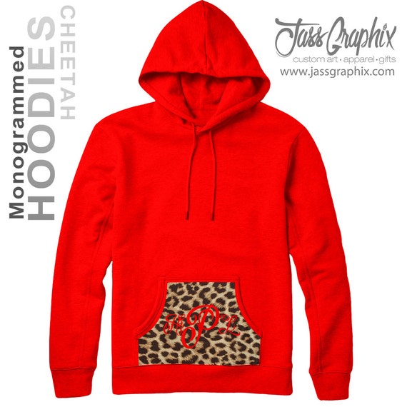 Items similar to Monogrammed Hoodies personalized cheetah print pockets