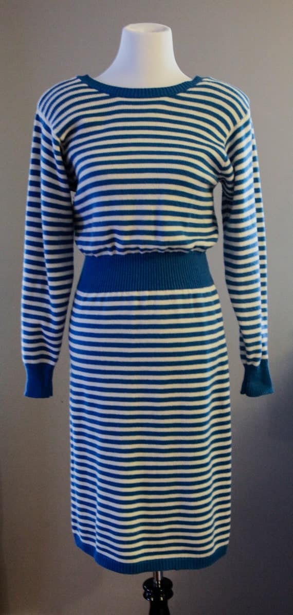 Vintage blue and white striped sweater dress