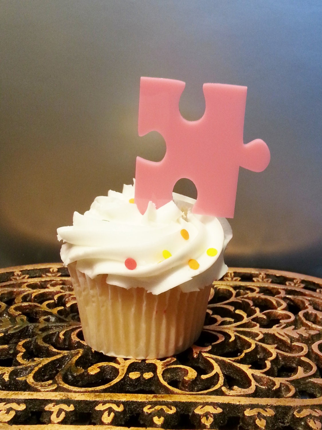 Puzzle Piece Wedding Valentines Acrylic Cupcake Topper with