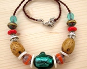 Handmade Glass & Coral Beaded Necklace