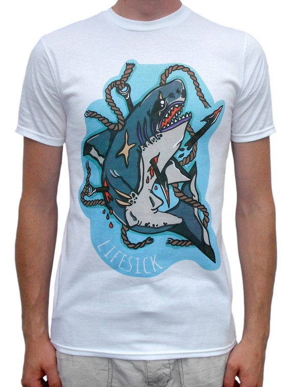 Items similar to Shark Attack Unisex White T-Shirt on Etsy