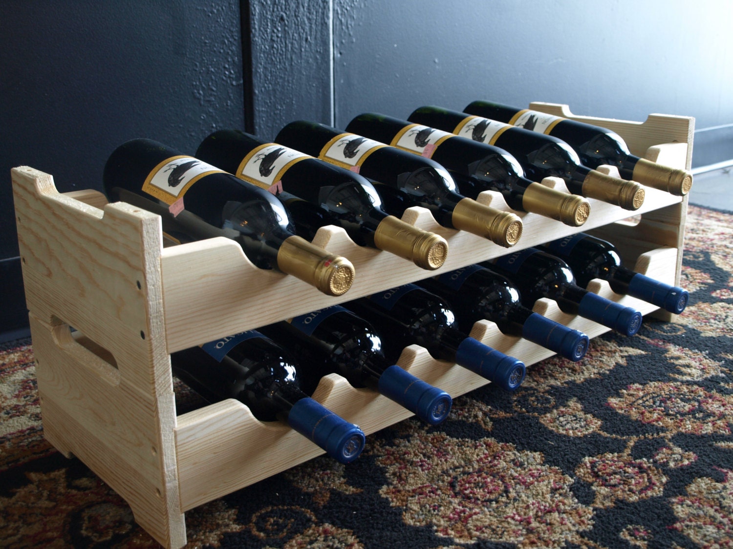 Handmade 12 Bottle Wooden Mini Scalloped Wine Rack Kit in