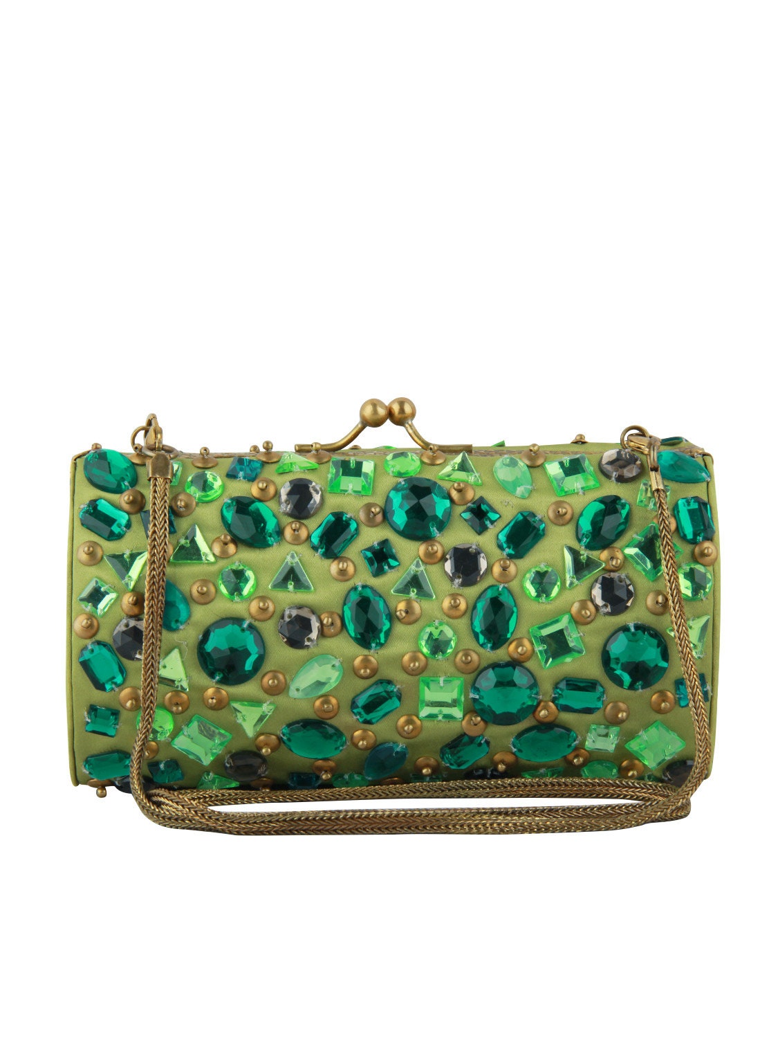 Green Beaded Bag Evening Bag Vintage Clutch Clasp Purse