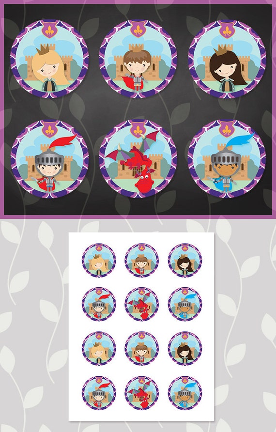 Items similar to ON SALE Knights Princess Cupcake Toppers Purple Border