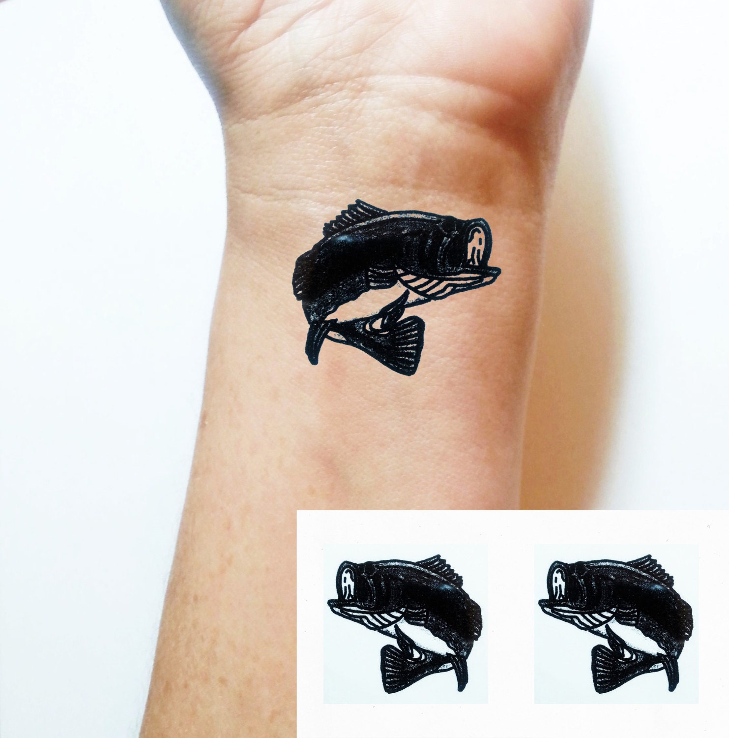 Small Temporary TATTOO Bass Fish Black or by HAtattoosAndNails