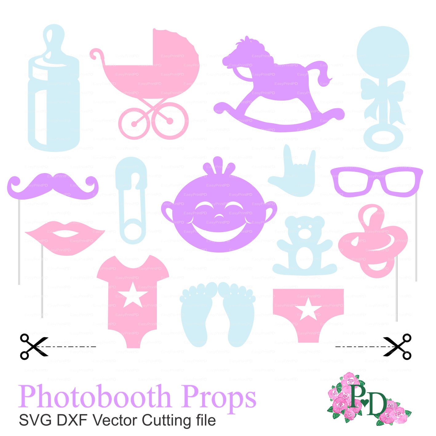 Download Photo booth props baby shower party svg dxf png file