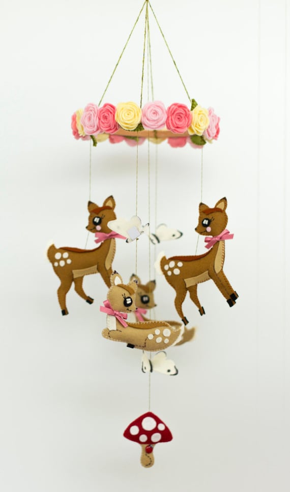 Woodland creatures deer baby mobile with by