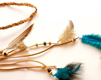 Feather headband, Boho Headband,handmade feather head piece, native american indian headdress, boho hippie tribal jewelry, Gift, For Her