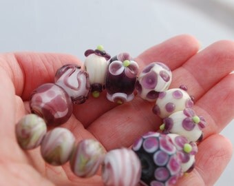 SALE! VainGlory Jewelry & Lampwork Beads ~ Lampwork Bead Set ~ Purple Lampwork Glass Beads ~ 13 Purple Beads ~ Glass Beads ~ Artisian Beads