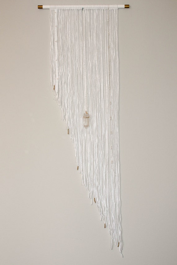 Asymmetrical WhiteGold Wall Hanging with Quartz Crystal and Pearls