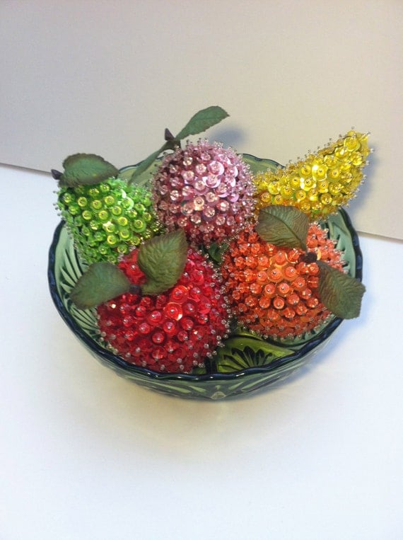 Beaded and Sequined Fruit Set in Vintage Style by BeadedbyLynda