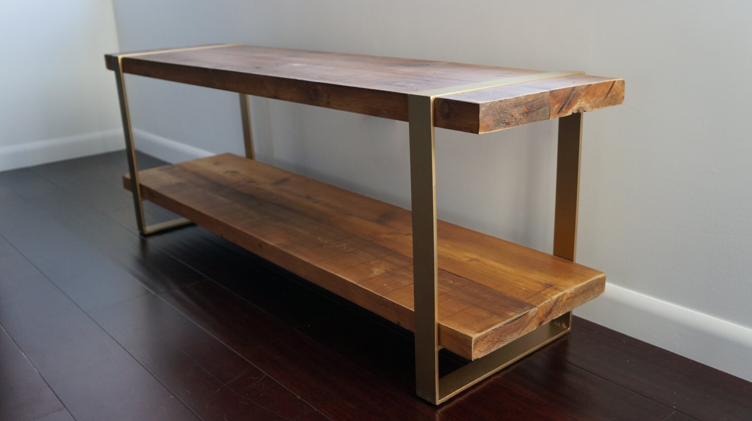 Wooden Shelf Bench with Metal Legs by itsmanufacta on Etsy