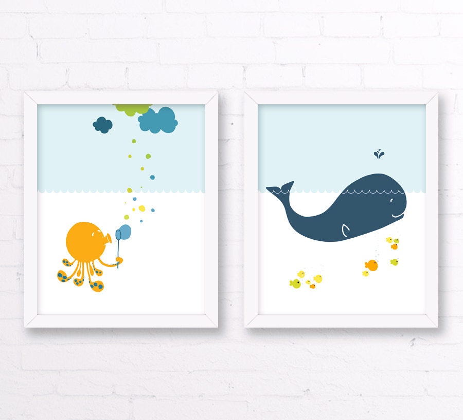 Whale Nursery Decor Nautical Nursery Art by LowerWoodlandStudio