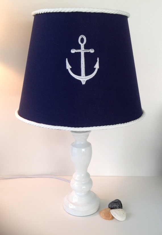 Nautical Anchor Lamp Shade Navy Blue With White Rope Trim   Il 570xN.663657865 P6jp 