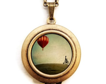 Penny Farthing - Whimsical Hot Air Balloon Art Locket Necklace