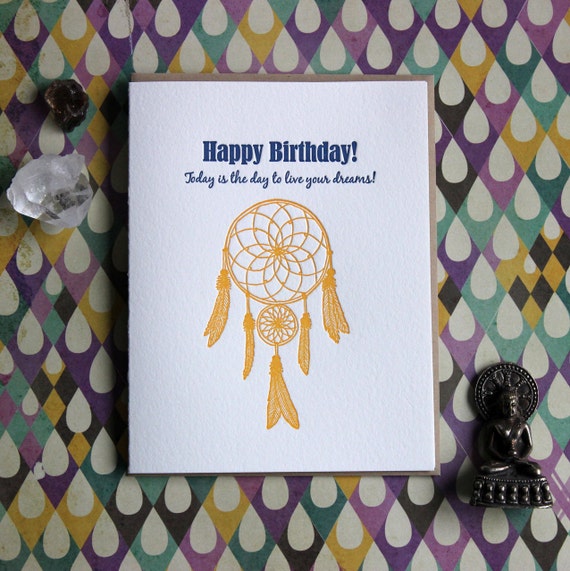 Letterpress Card dream catcher birthday