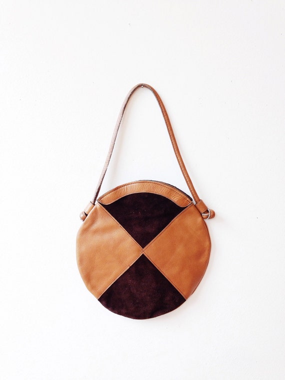 Vintage 1970s Leather and Suede Round Shoulder Bag