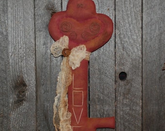 EPATTERN -- Primitive Valentine Skeleton Key LOVE Wall Hanging