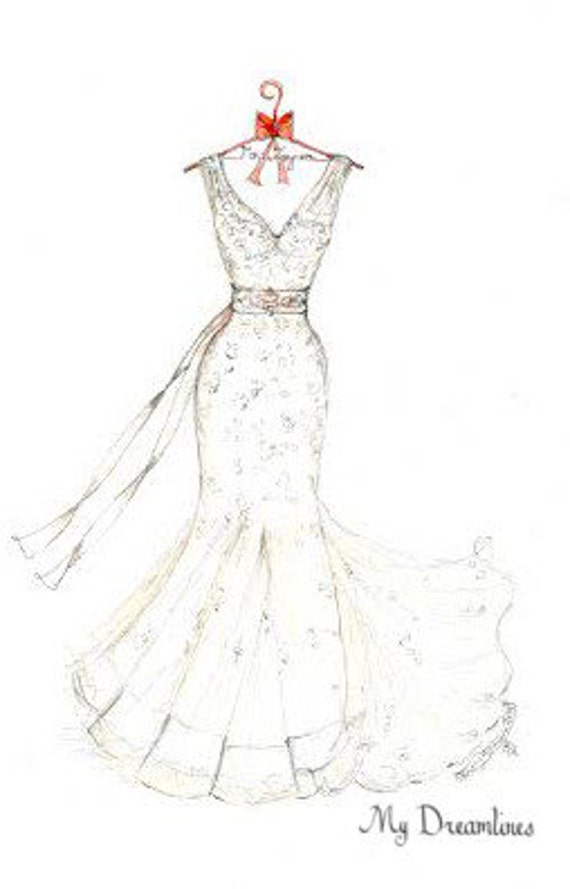 Wedding Dress Sketch Bridal Shower Gift Wedding by Dreamlines