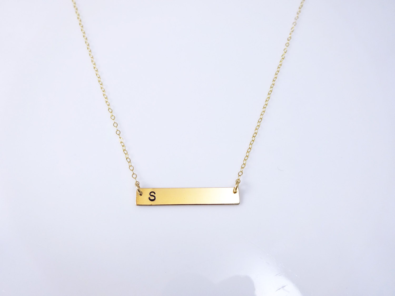 Personalized Gold Bar necklace, gold bar charm with stamped initial, 14k gold fill, minimal gold layering necklace, modern, Bridesmaid gift