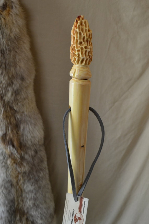 White Cedar Walking Stick Morel Mushroom Carving Functional
