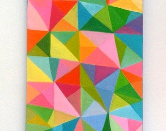 Abstract Painting / Colored Triangles / acrylic painting/ blue red yellow green pink orange Colors/Home Decor/ Mosaic -geometric painting