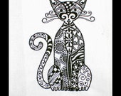Items similar to Quilt Block, Machine Embroidered, Black Cat on White ...