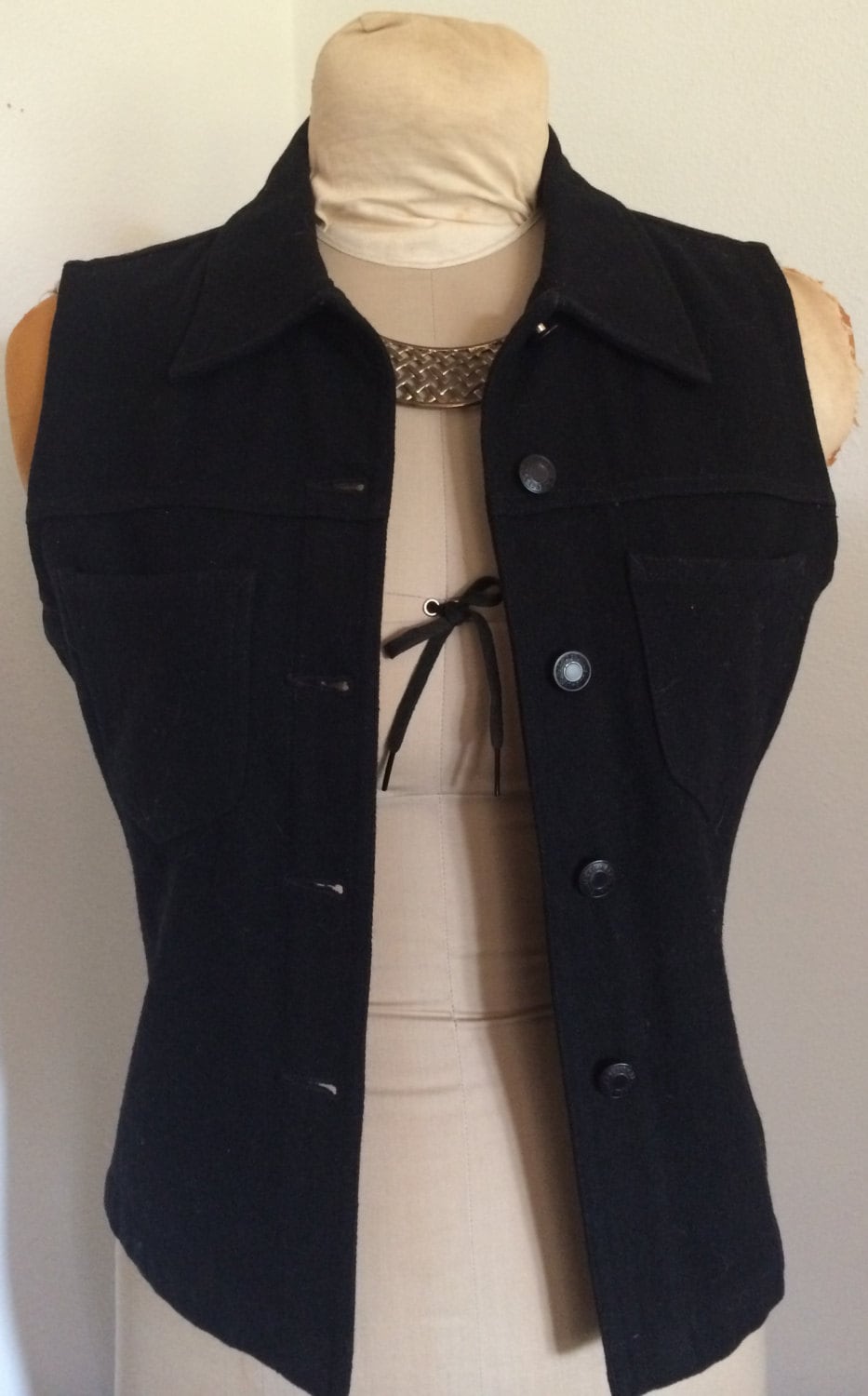 Vintage Black Wool Vest