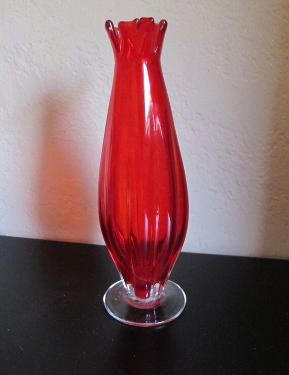 Mid Century Modern Red Bud Vase Viking Glass