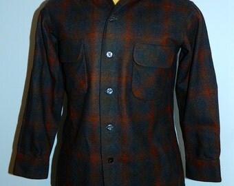 vintage 1950s plaid shirt National button loop wool flannel oxford Mens S