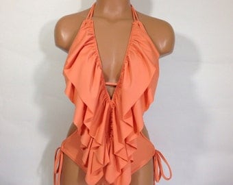 Low cut ruffle one piece MORE COLORS