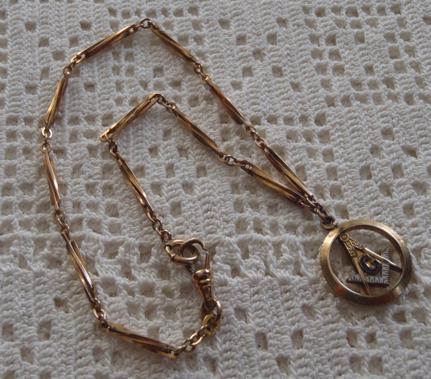 Vintage Watch Chain and Masonic Fob