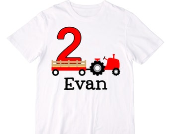 Personalized Red Tractor Birthday Shirt or Bodysuit - Personalized with ANY Name and Age