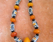Sale Black and Orange African Beads Hand Painted Sand Cast Glass Beads with Amber Resin Halloween Colors Ethnic African Jewelry