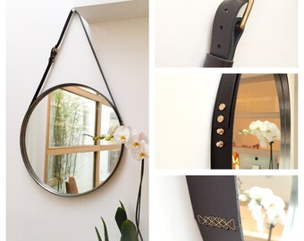 NOBI - 24" Leather Strapped Round Circular Mirror Kit Adnet Captain's Mirror Hanging BDDW Gobi Kit - Various Colors