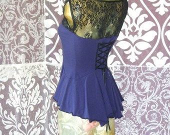 Witch t-shirt,purple,black lace,corset,Wicca,Halloween,Magic,Fantasy,Steampunk,Fairy,Burlesque,Vaudeville,Victorian,Gothic,Costume.Fafastyle