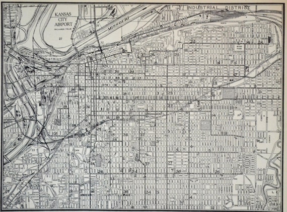 Items similar to Kansas City 1940s Map, Antique Kansas City Atlas ...