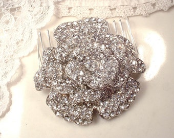 Wedding Hair Comb, Rhinestone Flower Bridal Headpiece, Garden, Romantic Wedding Hair Accessory, Vintage Inspired Rose