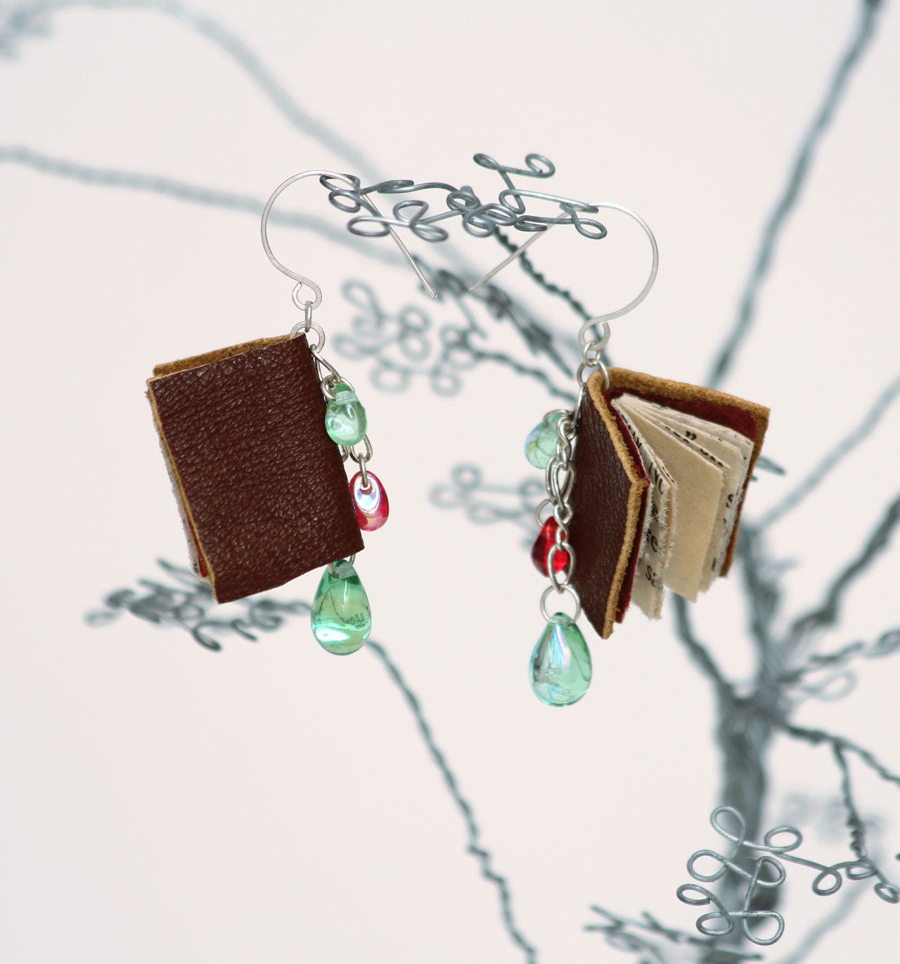 Bibliophile Green and Red Drop Earrings