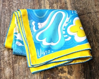 Vintage VERA 1960s/70s Floral Square Scarf - Yellow Blue Silk Scarf // DIVINE