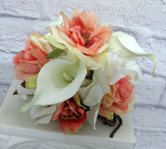 Flower Cake Topper Wedding Flowers Coral flower cake Topper