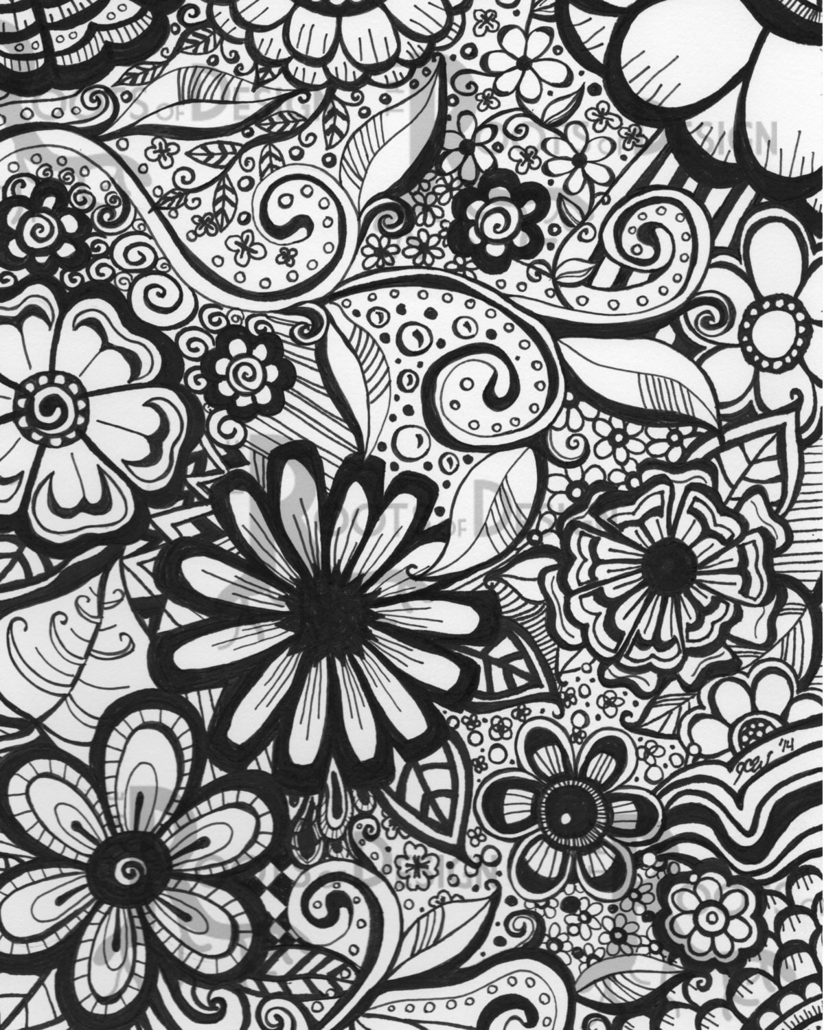 Download INSTANT DOWNLOAD Coloring Page Flowers Art Print zentangle